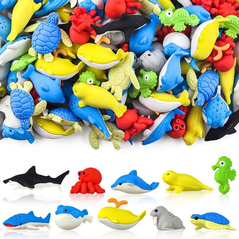 120pcs Sea Animal Erasers for Kids Desk Pets 3D Take Apart Animal Pencil Erasers for Kids Classroom Prizes, Class Treasure Box,Game Rewards,Party Favors in Saudi Arabia