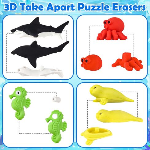 120pcs Sea Animal Erasers for Kids Desk Pets 3D Take Apart Animal Pencil Erasers for Kids Classroom Prizes, Class Treasure Box,Game Rewards,Party Favors in Saudi Arabia