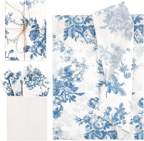 30pcs Peony Tissue Paper, 14x20 Inch Gift Wrap Sheets for Gift Bag Packaging, Wedding, Birthday Party (Blue) in Saudi Arabia