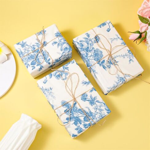 30pcs Peony Tissue Paper, 14x20 Inch Gift Wrap Sheets for Gift Bag Packaging, Wedding, Birthday Party (Blue) in Saudi Arabia