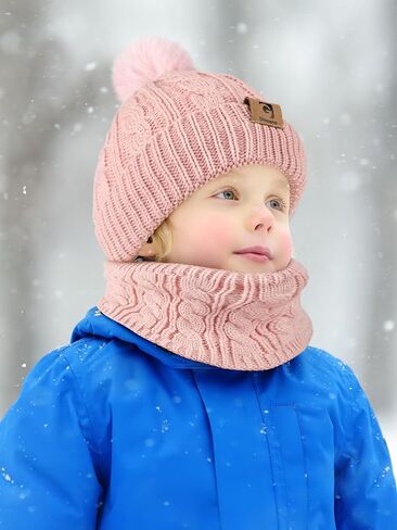 Glooarm Kids Winter Hat Gloves Scarf Set, Girls Toddler Winter Beanie Hat with Pom Knit Neck Warmer Gloves Fleece Lined Set in Saudi Arabia
