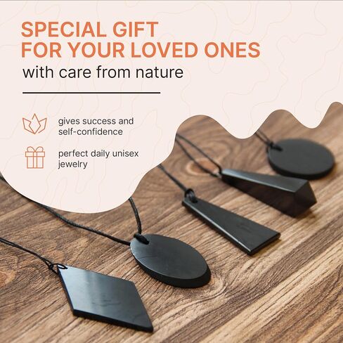 Karelian Heritage Shungite Pendant Set | Minimalistic Natural Black Crystal Jewelry | Defender Shield Protection Stone Necklace | Sacred Chakra Healing Pendant, Reiki Meditation and Grounding in Kuwait
