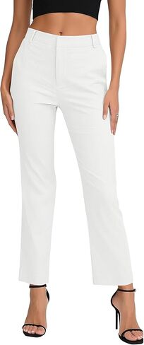 EXCHIC Women's Straight Leg Dress Pants Elastic Waist Zipper Closure Work Trousers with Pockets in Kuwait
