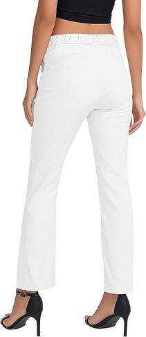 EXCHIC Women's Straight Leg Dress Pants Elastic Waist Zipper Closure Work Trousers with Pockets in Kuwait
