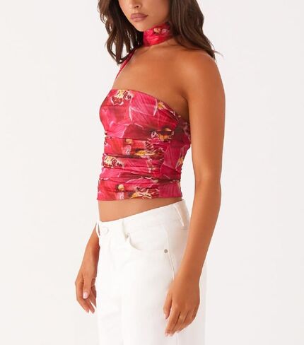 Women Leopard Tube Top Mesh Ruched Strapless Crop Top Sexy Cheetah Print Backless Bandeau Tank Top with Scarf in Kuwait