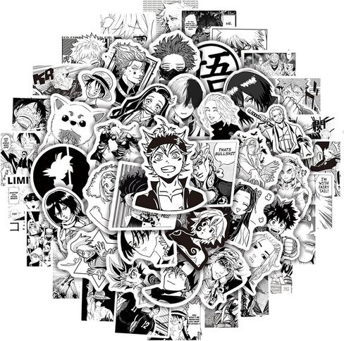 Kids Anime Stickers Mixed Pack, 100pcs Black and White Cartoon Characters Decals Movie Decorative Sticker for Kids Teens Waterproof Stickers for Water Bottle Laptop Luggage Helmet Skateboard Guitar in Saudi Arabia
