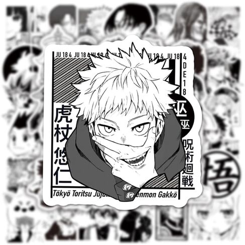 Kids Anime Stickers Mixed Pack, 100pcs Black and White Cartoon Characters Decals Movie Decorative Sticker for Kids Teens Waterproof Stickers for Water Bottle Laptop Luggage Helmet Skateboard Guitar in Saudi Arabia