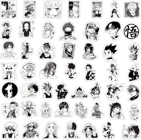 Kids Anime Stickers Mixed Pack, 100pcs Black and White Cartoon Characters Decals Movie Decorative Sticker for Kids Teens Waterproof Stickers for Water Bottle Laptop Luggage Helmet Skateboard Guitar in Saudi Arabia