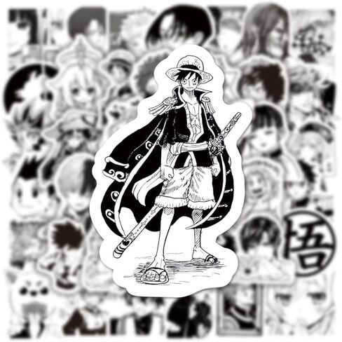 Kids Anime Stickers Mixed Pack, 100pcs Black and White Cartoon Characters Decals Movie Decorative Sticker for Kids Teens Waterproof Stickers for Water Bottle Laptop Luggage Helmet Skateboard Guitar in Saudi Arabia