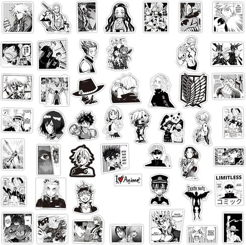Kids Anime Stickers Mixed Pack, 100pcs Black and White Cartoon Characters Decals Movie Decorative Sticker for Kids Teens Waterproof Stickers for Water Bottle Laptop Luggage Helmet Skateboard Guitar in Saudi Arabia