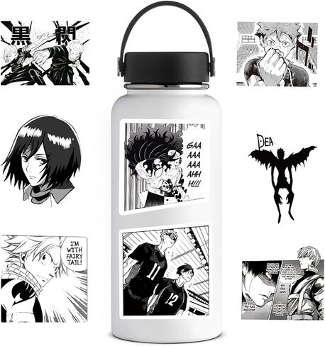 Kids Anime Stickers Mixed Pack, 100pcs Black and White Cartoon Characters Decals Movie Decorative Sticker for Kids Teens Waterproof Stickers for Water Bottle Laptop Luggage Helmet Skateboard Guitar in Saudi Arabia