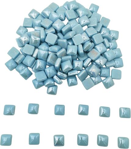 0.59 inch Square Glass Mosaic Tiles,1.1 LB /150 PCS Loose Mosaic Glass Pieces Stone Tiles for Art Crafts and Home Garden Decoration (Pearl Sky Blue) in Kuwait