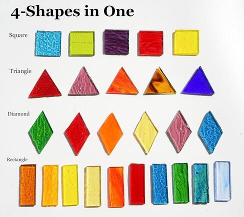 Lanyani 410 Large Transparent Stained Glass Mosaic Tiles, Vibrant Mixed Shapes for Art & Crafts, Cathedral Colorful Glass Pieces, 1.2 Pounds in Kuwait