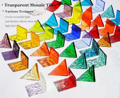 Lanyani 410 Large Transparent Stained Glass Mosaic Tiles, Vibrant Mixed Shapes for Art & Crafts, Cathedral Colorful Glass Pieces, 1.2 Pounds in Kuwait