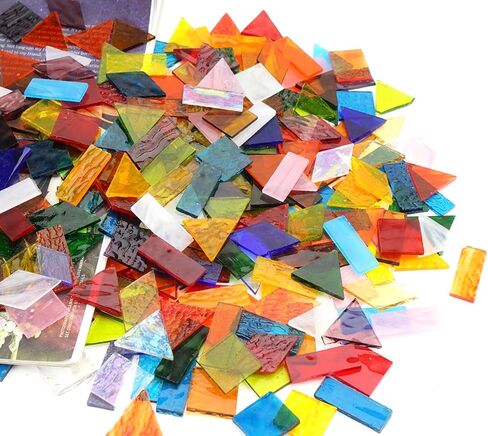 Lanyani 410 Large Transparent Stained Glass Mosaic Tiles, Vibrant Mixed Shapes for Art & Crafts, Cathedral Colorful Glass Pieces, 1.2 Pounds in Kuwait