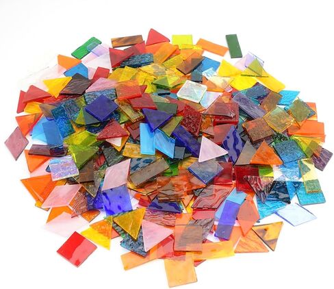 Lanyani 410 Large Transparent Stained Glass Mosaic Tiles, Vibrant Mixed Shapes for Art & Crafts, Cathedral Colorful Glass Pieces, 1.2 Pounds in Kuwait