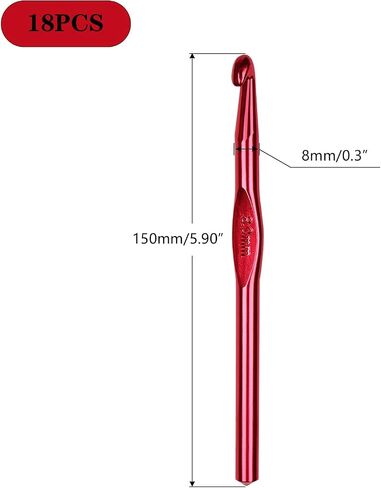 Hordolry 4mm Crochet Hooks Bulk, 18Pcs Aluminum Crochet Needle, Knitting Needles for Craft Yarn Contribute to Beginners in Kuwait
