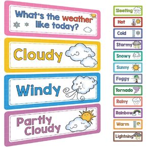 Lachilly 16 PCS Weather Flash Cards ، Headers Associal Thinks for Bulletin Board Classhroom ، Montessori Learning Cards ، Kids Educational Toys Toys Prosister Adams Aids
