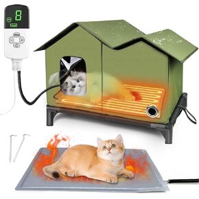 Feral Cat House معزول في الهواء الطلق لخارج الشتاء وسادة التسخين المدمجة في 9 سرعات و 3 أجهزة توقيت ، منزل مسخن في الهواء الطلق