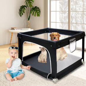 Playpen Dog ، 35.5 × 35.5x24.5 بوصة قابلة للطي جرو محمولة قابلة للطي مع بوابة ، شبكة نسيج عالية القوة ، سياج الكلب مع شبكة سلك النايلون ، قفص سياج للحيوانات الأليفة للداخلية الداخلية في الهواء الطلق
