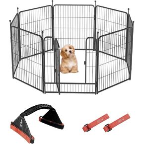 FXW 32" H 8-Panel Dog Playpen & Orange Easy-Carry Straps