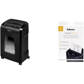 Fellowes 12C15 12 Sheet Cross-Cut Paper Shredder & Powershred Performance Paper Shredder Lubricant Sheets with Paper Shredder Oil Lubricant, 6 x 8.50 x 0.031 Inch, 10-Pack
