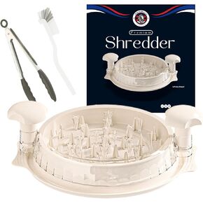 Chicken Shredder Large Premium Shredder Tool Twist with Brush&Tong Kitchen Gadgets Tray Spacer Anti-Slip Ergonomic Handle BPA Free-Suitable for Beef Pork Vegetables Easy Clean (WHITE)