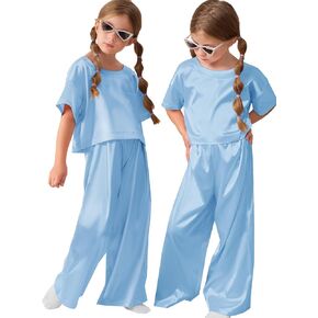 Petite&Me Silk Girls Pajamas Sets Short Sleeve with Long Pajama Pant Set Size 6-14