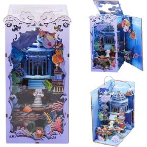 Book Nook Kits للبالغين ، DIY Book Nook Kit Miniature Ocean House Dollhouse Kit ، 3D Wooden Puzzle Booknook Tiny House Reshelf Decor (Blue)