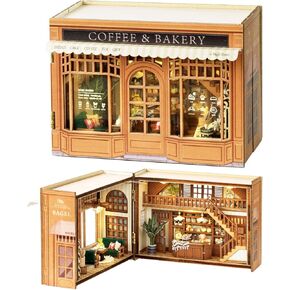 طقم دمية SPILAY DIY مع أثاث خشبي ، وقيادة DIY DOLLHOUSE KIT ، الحرف اليدوية ، عيد ميلاد ، هدايا عيد الميلاد وعيد الحب هدايا Magic House (Bagel Time-1)