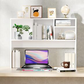 AQQHSAIN سطح المكتب على سطح المكتب Wooden Desktop Hutch Storage Organizer Multipurposure Display Rack مع 4 أرفف لمكتب الكمبيوتر للمكتب الكولي للمكتب (White)