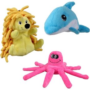 SmartpetPtlove Snuggle Puppy Tender -Tuffs Tiny Hedgehog و Clownfish و Dolphin Plush Dog Toys - ألعاب حيوانات بحرية صعبة