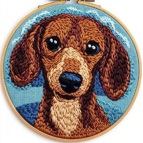 مجموعات إبرة DIY Punch للمبتدئين اللطيف الكاريكاتير الكارتون بني دششوند مع Hoop Embroidery Punch Enger Starter Craft سهلة للبالغين والهدايا مهرجان وديكور 20x20cm-6