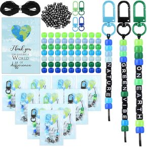 Ferreve 60 Set Earth Day Crafts DIY Keychains Earth Day Activities Giveaways for Kids Adults Party Favors Gifts Keychain Making Kit with Letter Beads in Kuwait