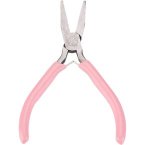 HARFINGTON Flat Nose Pliers 5" Jewelry Pliers with PVC Handle Precision Fine Nose Pliers for Jewelry Making Hand Tools Beading Hobby Work Craft, Pink