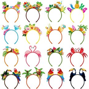 Capoda 16 Pieces Hawaiian Party Headband Felt Luau Party Head Boppers Flamingo Pineapple Palm Tree Tiki Aloha Boppers for Hawaiian Party Favors Tropical Party Accessories Summer Beach Party Supplies