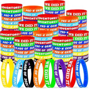Moon Boat 100PCS Preschool Graduation Gifts Wristbands Bulk: Grad Silicone Bracelets for Pre-k Kids Boys Girls Class of 2025, Prek Graduate Party Favors Decorations(8 Styles)