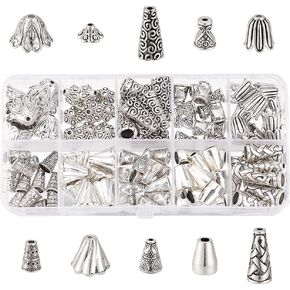 Ph Pandahall 120pcs 10 أنماط Cone Bead Caps ، أغطية نهاية معدنية ، قبعات حبة زهرة ، قبعات التبتية ، شرابة ، والخرز ، والخرز ، والخرز الفاصل ، قبعات قلادة سوار ، حلقات ، مصنوعة مجوهرات DIY