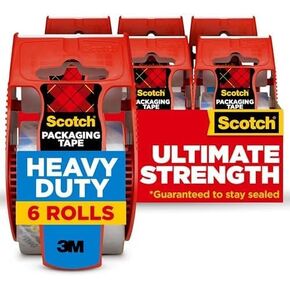 Scotch Heavy Duty Shipping Packing Tape, Clear, Holiday Shipping Supplies, 1.88 in. x 22.2 yd., 6 Tape Rolls with Dispensers (Pack of 6)