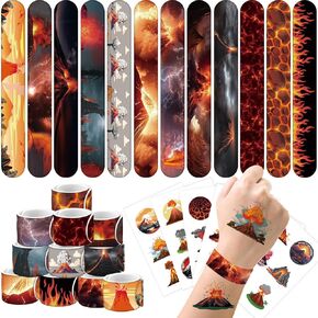 وتشمل 60pcs Prodcano Party Favors 24pcs سوار Slap Hot Lava 36pcs الوشم المؤقتة للبركان الحمم البركانية الساخنة