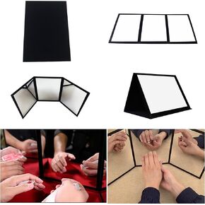 Sumrica 3-Way Shatterproof Magic Mirror-حصيرة ممارسة قريبة قابلة للطي لحيل البطاقات ، أداة الساحر المحمولة مع دعم المخمل