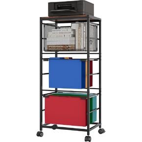 Rolling File Cabinet, Under Desk Storage Cart with Drawers, Filing Cabinet on Wheels with Hanging File Folder Organizer for Home Office School, Black