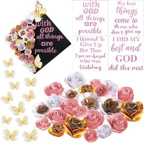 40 Pcs DIY Graduation Cap Decoration Accessory Kit Include Faux Paper Flower Head Inspirational Graduation Quote Glitter Sticker 3D Butterfly DIY Kit for Grad Cap Gift(Blue)