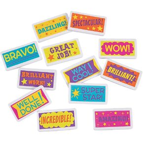 Fun Express Motivational Eraser Asst - 24 Pieces - Educational and Learning Activities for Kids