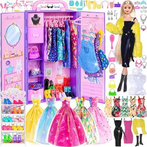 104 قطعة أزياء Doll Doll Wardrobe PlaySet مع مقبلة 11.5 "دمية و 104 إكسسوارات | هدية تلعب معتمد من ASTM للفتيات الذين تتراوح أعمارهم بين 3 دول (بما في ذلك دمية واحدة)