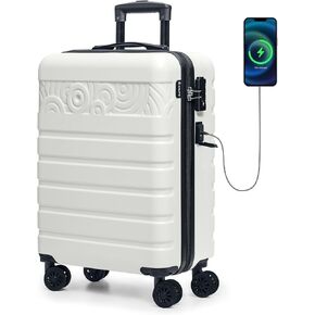 Krute Luggage Suitcase with Spinner Wheels 24-Inch Hardside Checked Luggage with USB Charging Port & TSA Lock Lightweight PC+ABS LightBlue