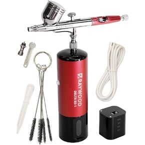 Delta Airbrush Kit - ضاغط قابل لإعادة الشحن ، USB -C ، حركة مزدوجة ، 5 فرش تنظيف ، فوهة 0.3 مم ، مضغوط للموديلات ، الفن والحرف (الأسود)