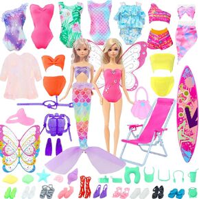40 PSC Doll Swimsuits مجموعة ، ملابس وملحقات بيكيني الدمية ، و 11.5 بوصة للبنات ، والملابس للاستحمام ، وتنورة ذيل السمكة ، وكرسي الشاطئ ، ولوحة التزلج ، و 10 أزواج ، وبدلة غوص ، وأكثر من ذلك