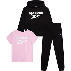 Reebok Girls' Jogger Set - 3 Piece T-Shirt, Fleece Hoodie, and Sweatpants (Size: 7-12) in Saudi Arabia