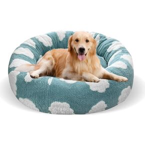 Kingrock Fluffy Donut Dog Bed- جولة مضادة للقلق سرير الكلب ، قابلة للغسل ومضغ لسرير القطط ، سرير قط مريح مريح
